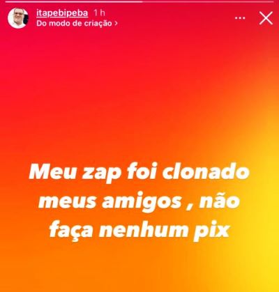 Golpistas usando nome de Peba ex-prefeito de Itapebi para pedir depósitos através de Pix: “Meu “Zap” foi clonado meus amigos, Não faça nenhum Pix” 1 Imagem do WhatsApp de 2025 04 03 as 19.16.31 2773d9e6