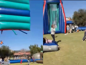 Acidente chocante: Crianças despencam de castelo inflável levado pelo vento e caem de 15 metros. 29 1 9