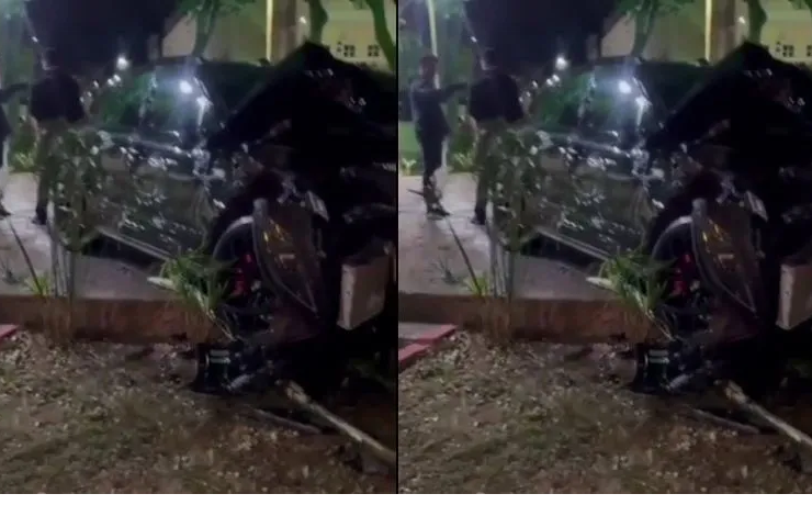 Acidente com carro de luxo destrói estrutura de praça no Sul da Bahia 3 1 64