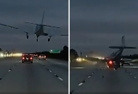 Aeronave aterrissa em rodovia e cai em cima de veículo 4 1 47