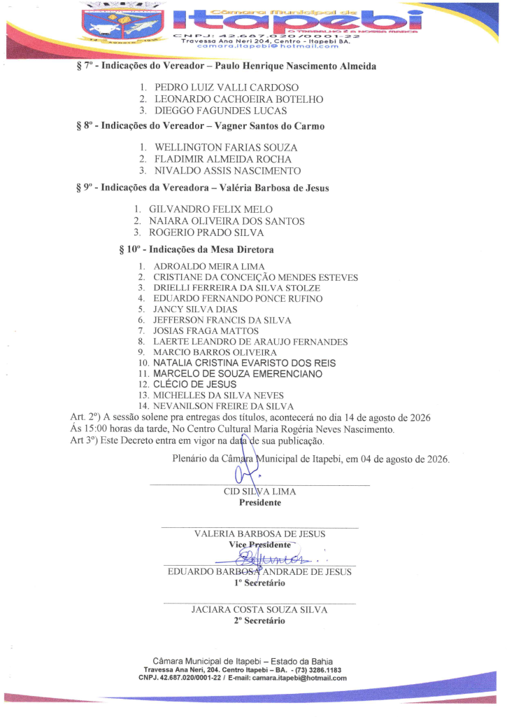 Em Sessão Solene, Câmara e Prefeitura de Itapebi celebram 68 anos com entrega de títulos honoríficos 6 image 1