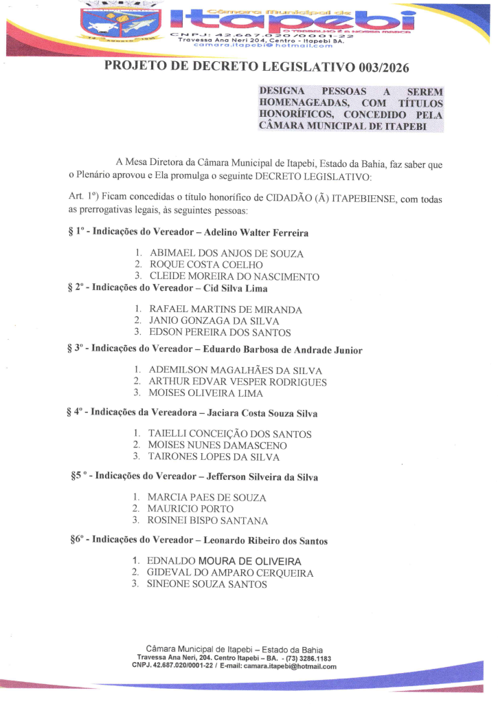 Em Sessão Solene, Câmara e Prefeitura de Itapebi celebram 68 anos com entrega de títulos honoríficos 5 image